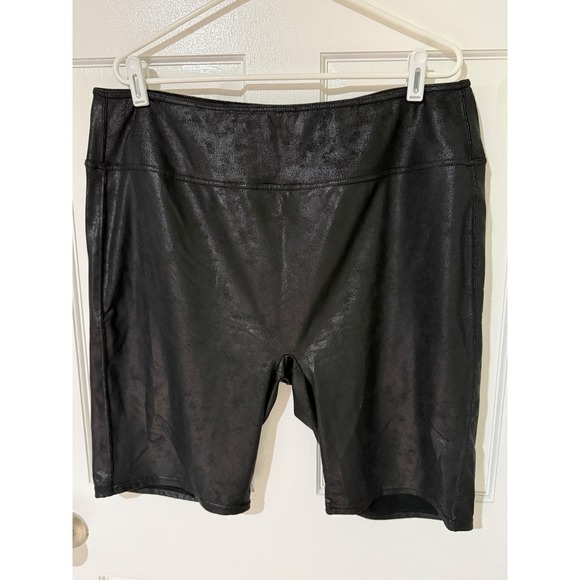 Dex Pants - Dex Blacktape Faux Leather Biker Shorts Women's Plus Size 2X Shiny Metallic